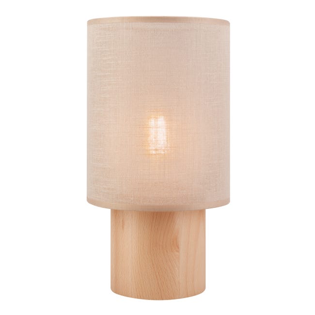 Lampa stołowa Ari beżowa z drewnem E27 Lamkur