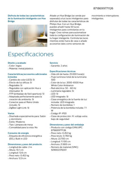 Lampa stołowa Bloom czarna 500 lm IP20 Philips Hue