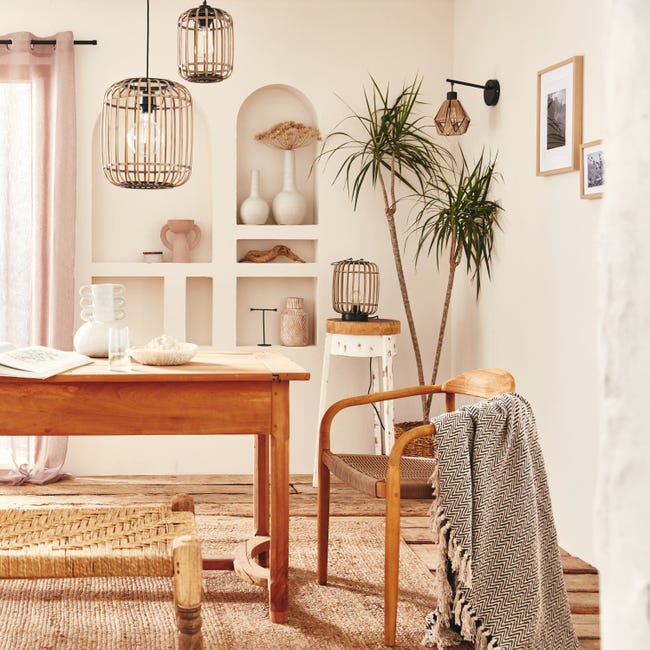 Lampa stołowa Manihi czarna bambus E27 33 cm Inspire