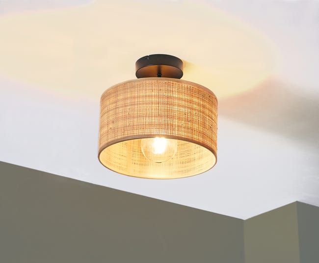 Lampa sufitowa Carvi czarna raffia E27 Inspire