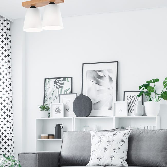 Lampa sufitowa Lula biała z drewnem 2 x E27 Lamkur