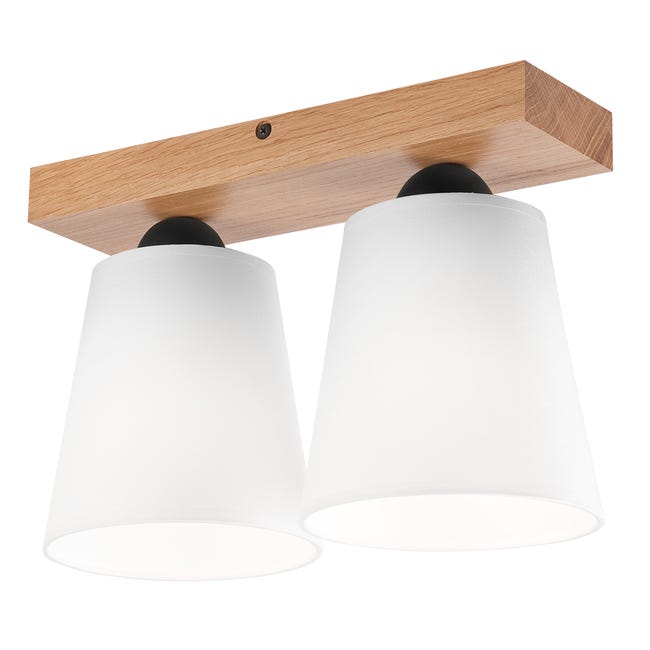 Lampa sufitowa Lula biała z drewnem 2 x E27 Lamkur