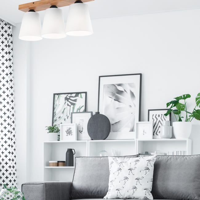 Lampa sufitowa Lula biała z drewnem 3 x E27 Lamkur