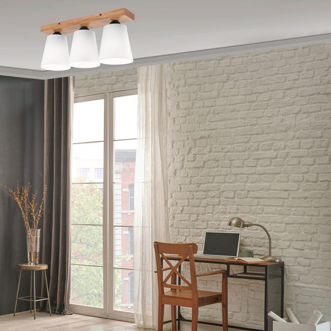 Lampa sufitowa Lula biała z drewnem 3 x E27 Lamkur