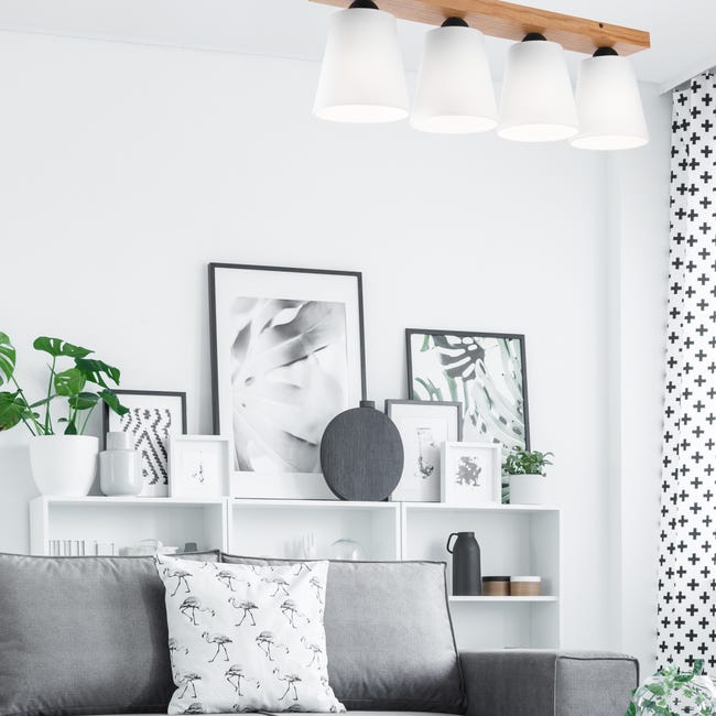 Lampa sufitowa Lula biała z drewnem 4 x E27 Lamkur