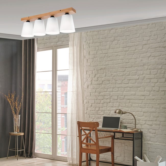 Lampa sufitowa Lula biała z drewnem 4 x E27 Lamkur