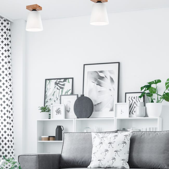 Lampa sufitowa Lula biała z drewnem E27 Lamkur