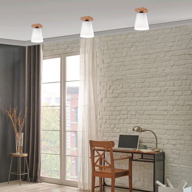 Lampa sufitowa Lula biała z drewnem E27 Lamkur