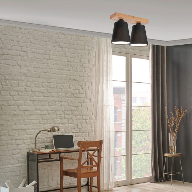 Lampa sufitowa Lula czarna z drewnem 2 x E27 Lamkur