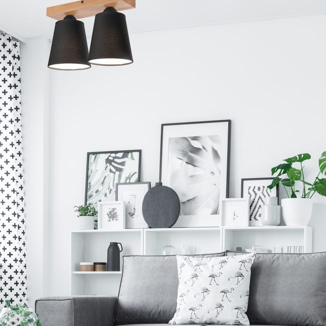 Lampa sufitowa Lula czarna z drewnem 2 x E27 Lamkur
