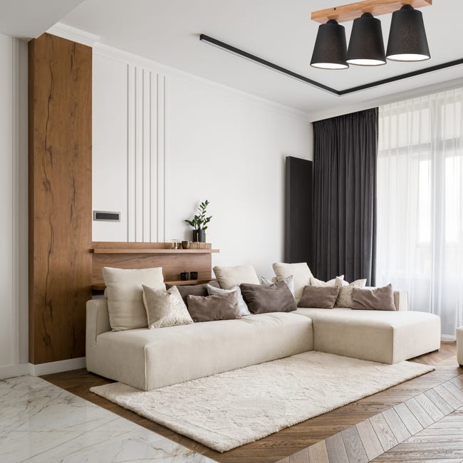 Lampa sufitowa Lula czarna z drewnem 3 x E27 Lamkur