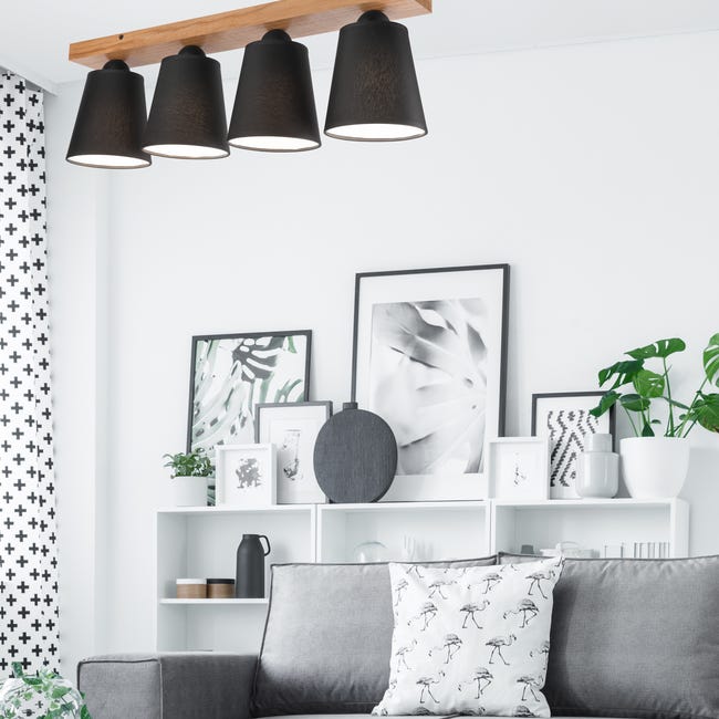 Lampa sufitowa Lula czarna z drewnem 4 x E27 Lamkur