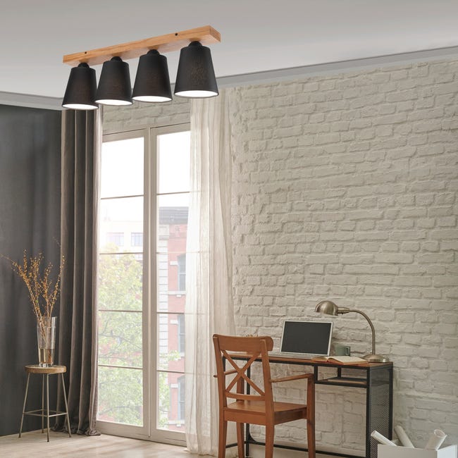 Lampa sufitowa Lula czarna z drewnem 4 x E27 Lamkur