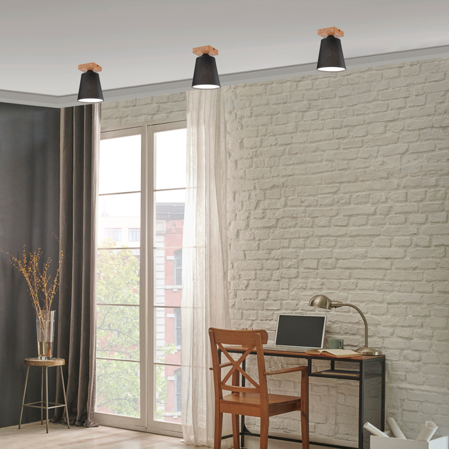 Lampa sufitowa Lula czarna z drewnem E27 Lamkur