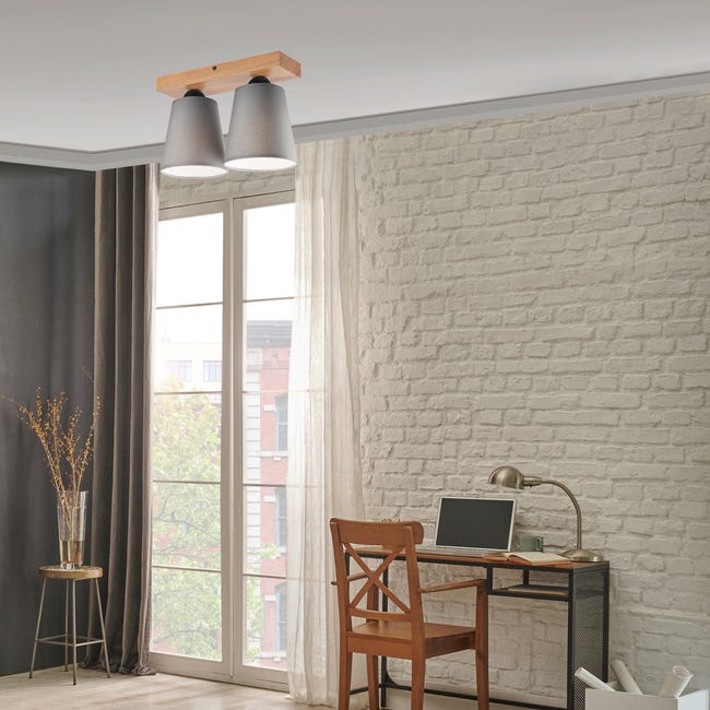 Lampa sufitowa Lula szara z drewnem 2 x E27 Lamkur