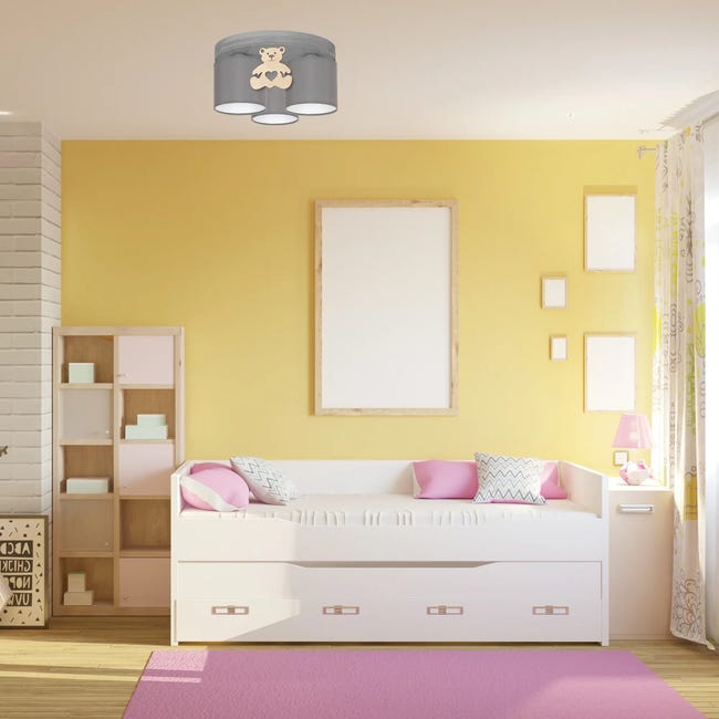 Lampa sufitowa Miś szara z drewnem E27 Eko-Light