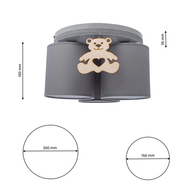 Lampa sufitowa Miś szara z drewnem E27 Eko-Light