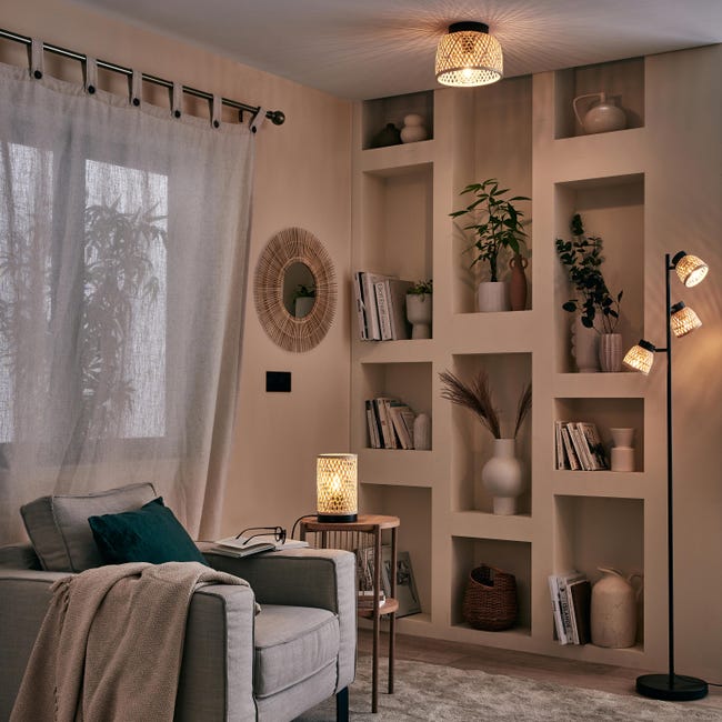 Lampa sufitowa Ninon czarna bambus E27 Inspire