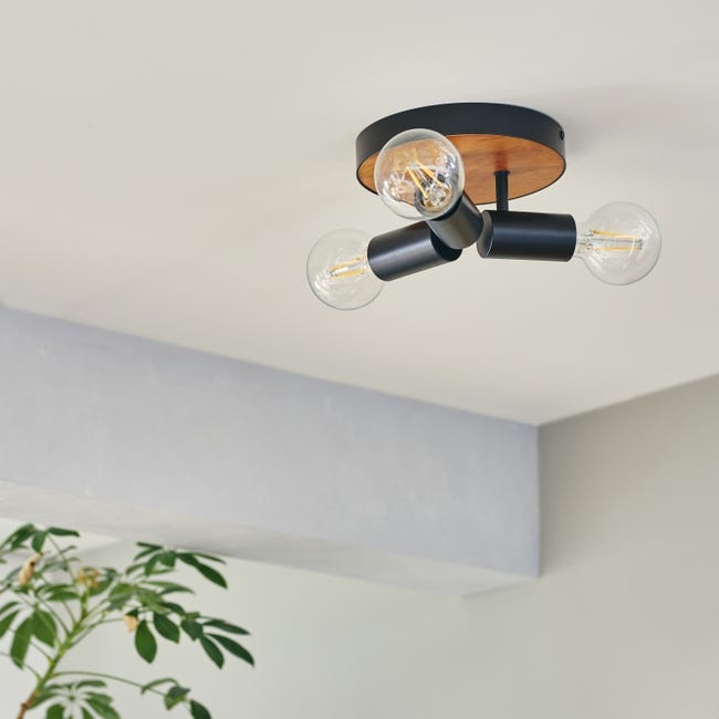Lampa sufitowa Shito czarna z drewnem 3 x E27 Inspire