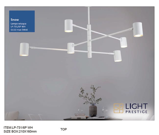 Lampa sufitowa Snow biała 6 x GU10 Light Prestige