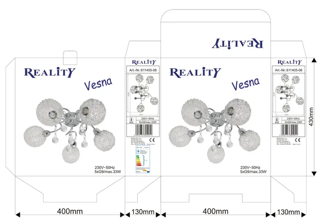 Lampa sufitowa Vesna chrom 5 x G9 Reality