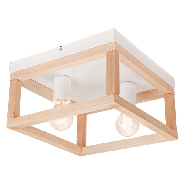 Lampa sufitowa Villy biała z drewnem 2 x E27 Lamkur