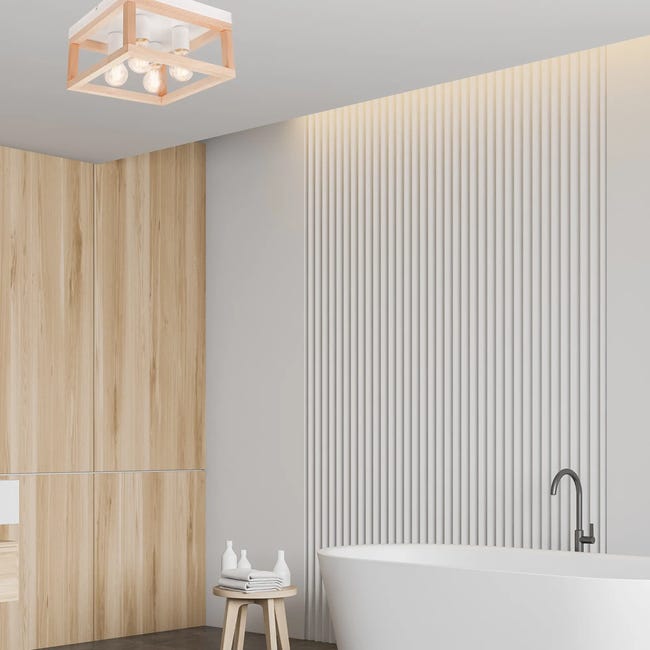Lampa sufitowa Villy biała z drewnem 4 x E27 Lamkur
