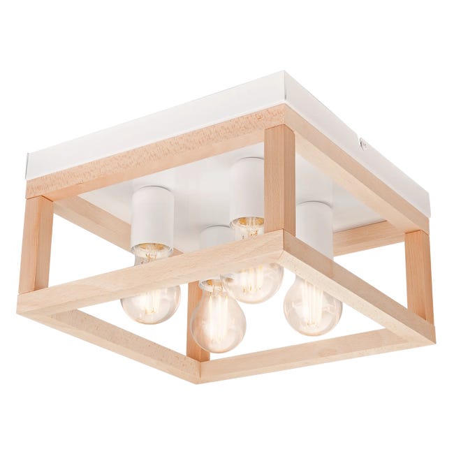 Lampa sufitowa Villy biała z drewnem 4 x E27 Lamkur