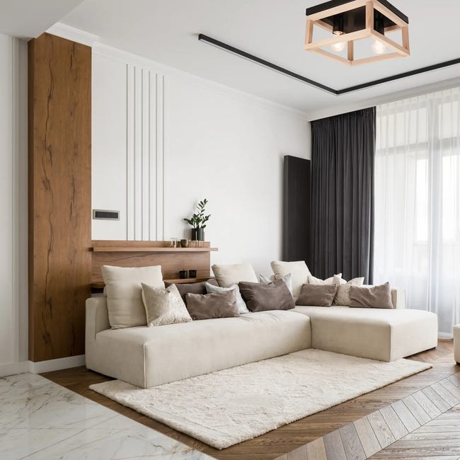 Lampa sufitowa Villy czarna z drewnem 2 x E27 Lamkur