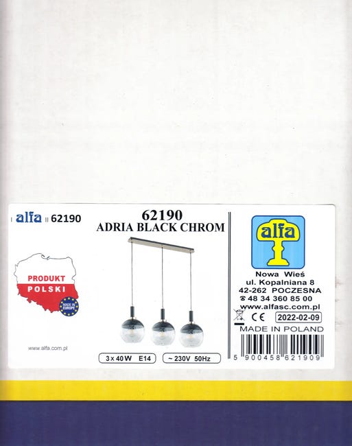 Lampa wisząca Adria czarna 3 x E27 Alfa
