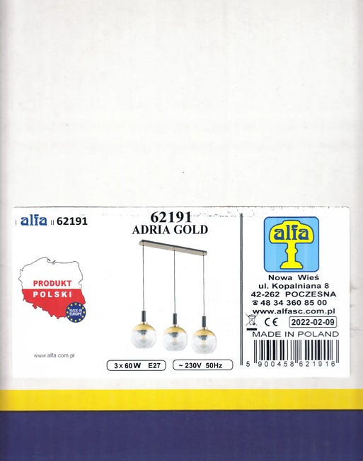 Lampa wisząca Adria złota 3 x E27 Alfa