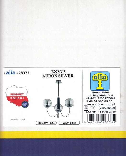 Lampa wisząca Auron srebrna 3 x E14 Alfa