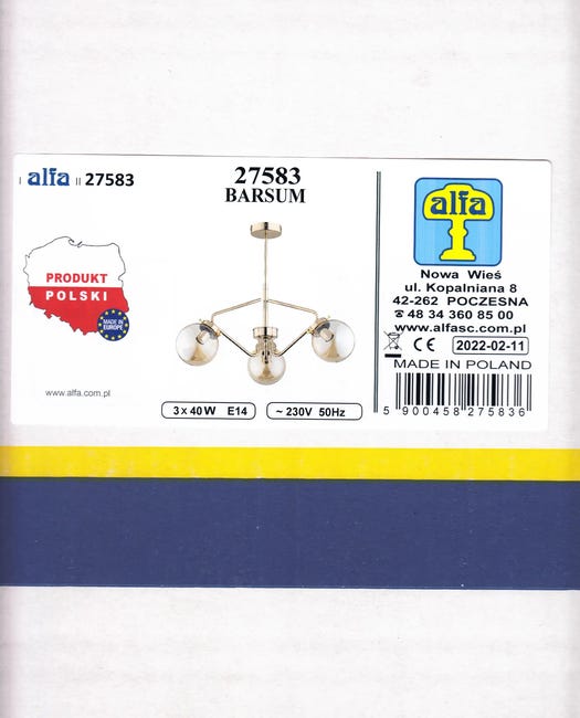 Lampa wisząca Barsum złoty 3 x E14 Alfa