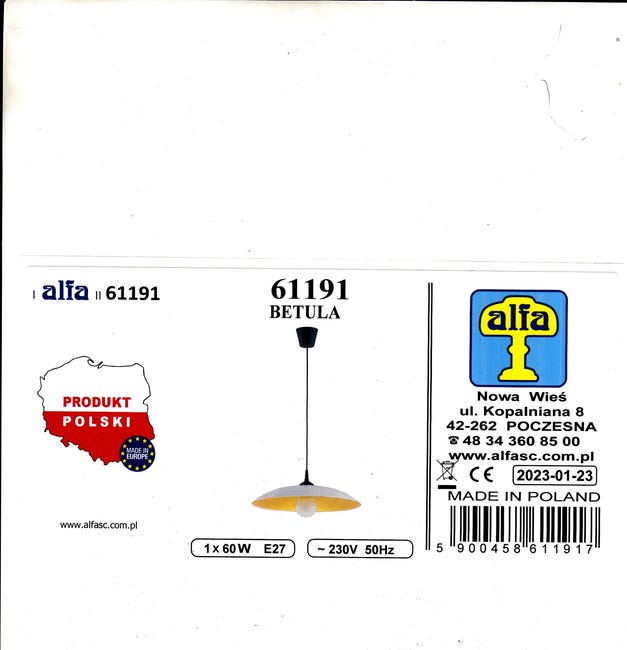 Lampa wisząca Betula biała E27 Alfa