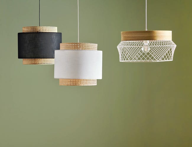 Lampa wisząca Boho biała z rattanem E27 TK Lighting