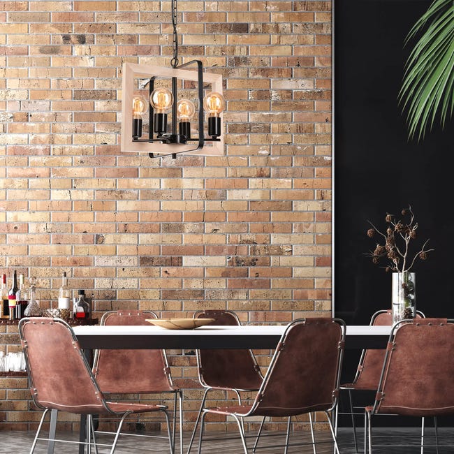 Lampa wisząca Cedric czarna z drewnem 4 x E27 Lamkur