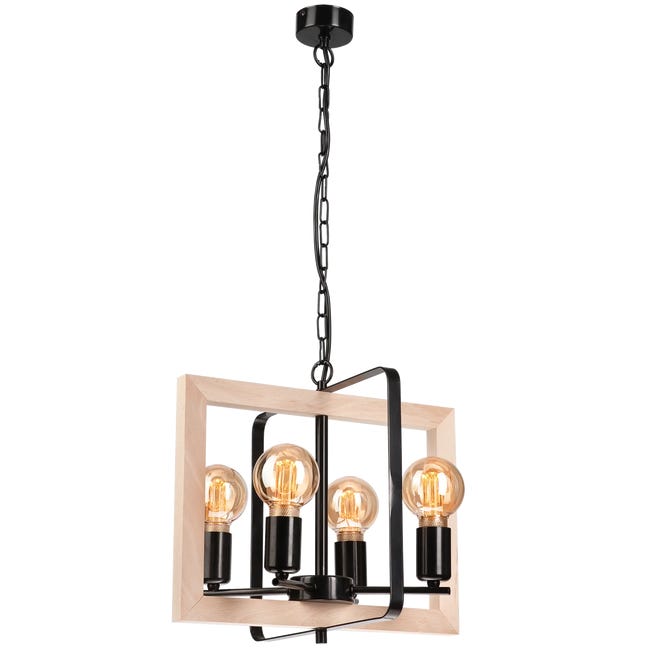Lampa wisząca Cedric czarna z drewnem 4 x E27 Lamkur