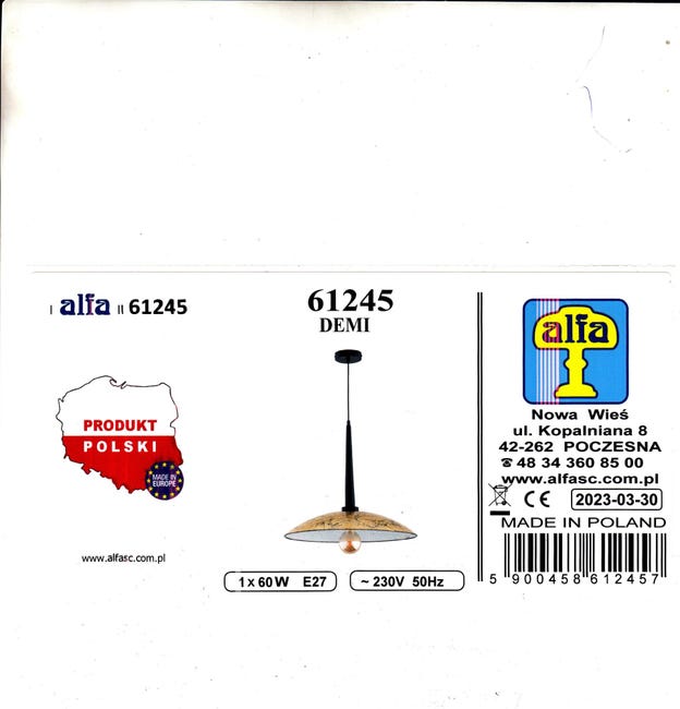Lampa wisząca Demi czarno-złota E27 Alfa