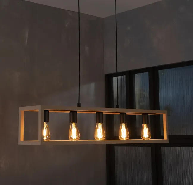 Lampa wisząca Elgort czarna z drewnem 5 x E27 Inspire