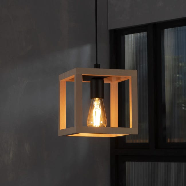 Lampa wisząca Elgort czarna z drewnem E27 Inspire