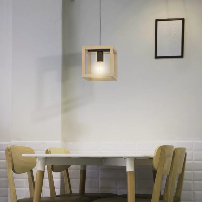 Lampa wisząca Elgort czarna z drewnem E27 Inspire