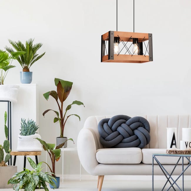 Lampa wisząca Frida czarna z rustykalnym drewnem 2 x E27 Lamkur