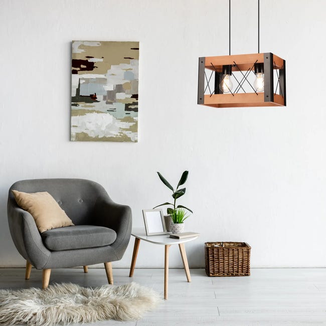 Lampa wisząca Frida czarna z rustykalnym drewnem 2 x E27 Lamkur