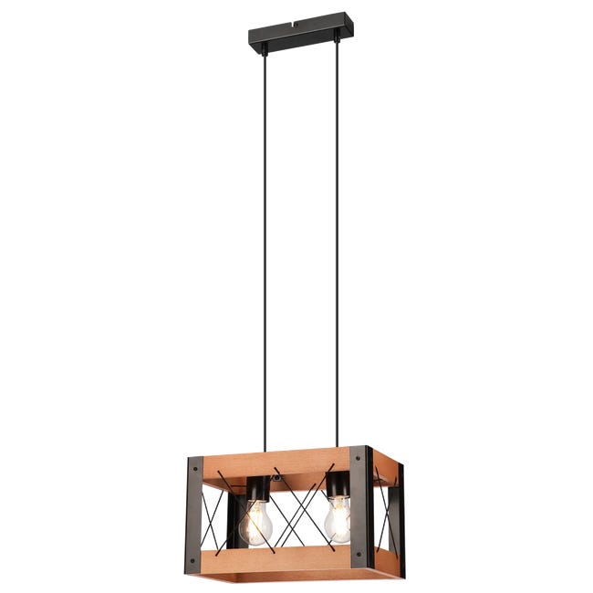 Lampa wisząca Frida czarna z rustykalnym drewnem 2 x E27 Lamkur