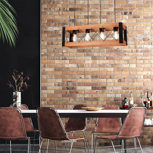 Lampa wisząca Frida czarna z rustykalnym drewnem 4 x E27 Lamkur