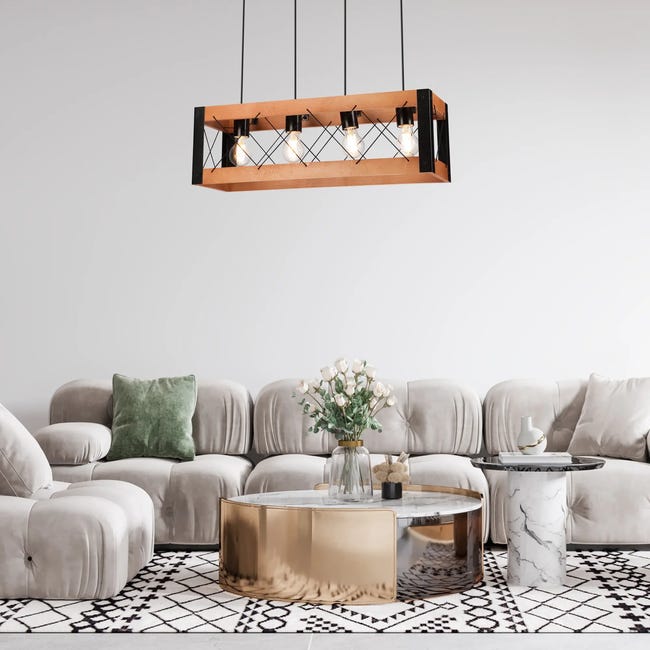 Lampa wisząca Frida czarna z rustykalnym drewnem 4 x E27 Lamkur