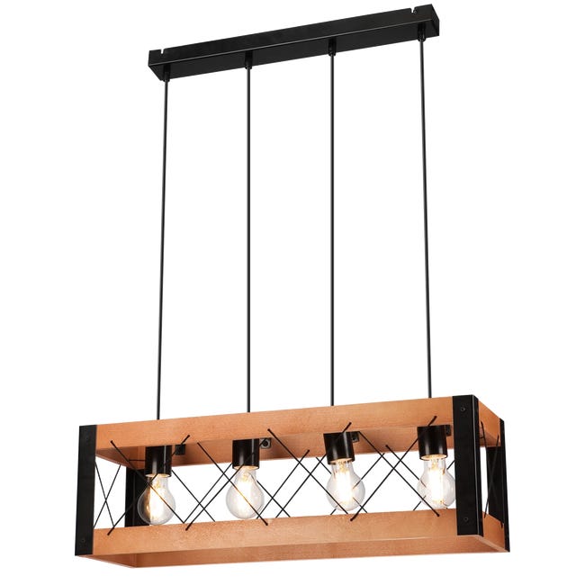 Lampa wisząca Frida czarna z rustykalnym drewnem 4 x E27 Lamkur