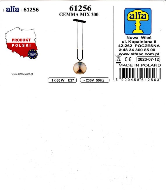 Lampa wisząca Gemma czarno-bursztynowa E27 Alfa