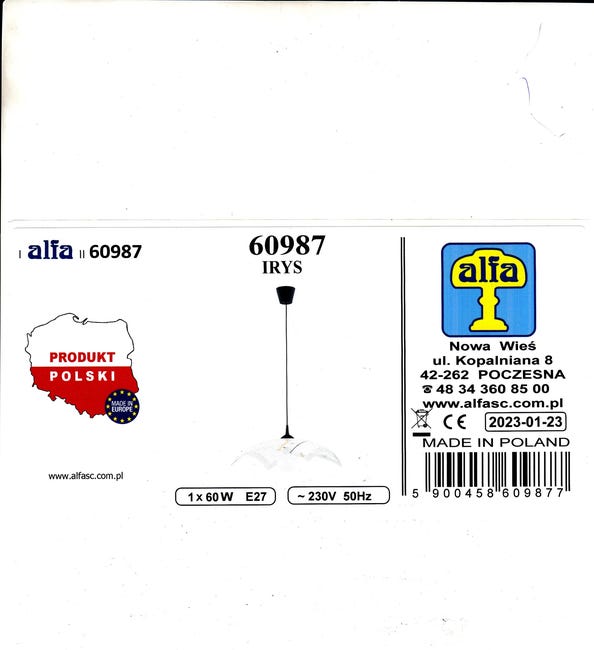 Lampa wisząca Irys biała E27 Alfa