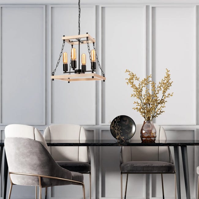 Lampa wisząca Jasper czarna z drewnem 4 x E27 Lamkur
